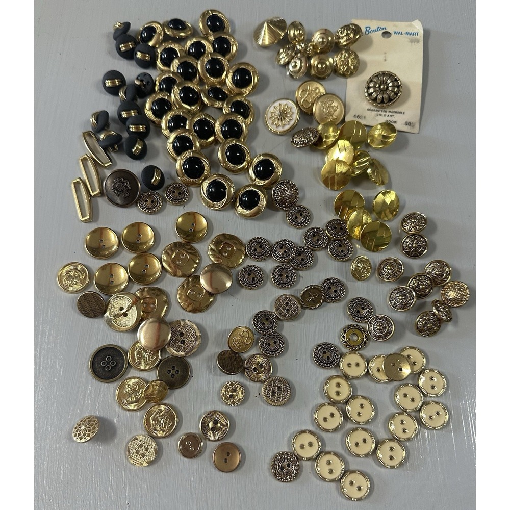Large Mixed Lot of Vintage Shiny Gold/Black/ Cream Buttons